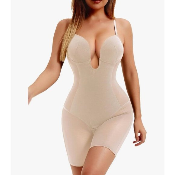 Decorus Women’s Low Back Full Deep Plunge Strapless Bodysuit Mid Thigh Sz XL NWT - Picture 1 of 5